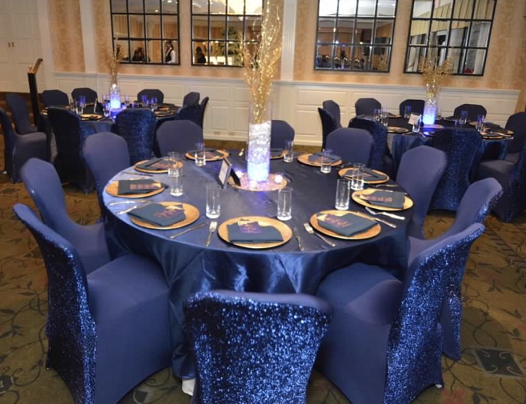 Purple gold table set up dining room