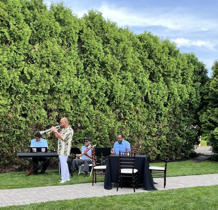 outdoor jazz band playing sunshine garden