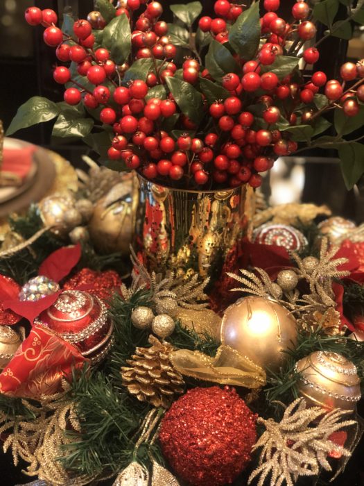 holiday centerpiece red gold christmas decoration